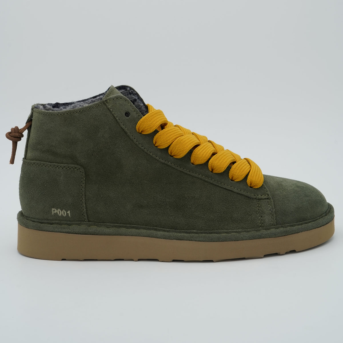 Polacchino Panchic Icon P001M036 U007 Verde Oliva in Camoscio con Fodera Faux Fur, Lacci Giallo Senape e Suola EVA