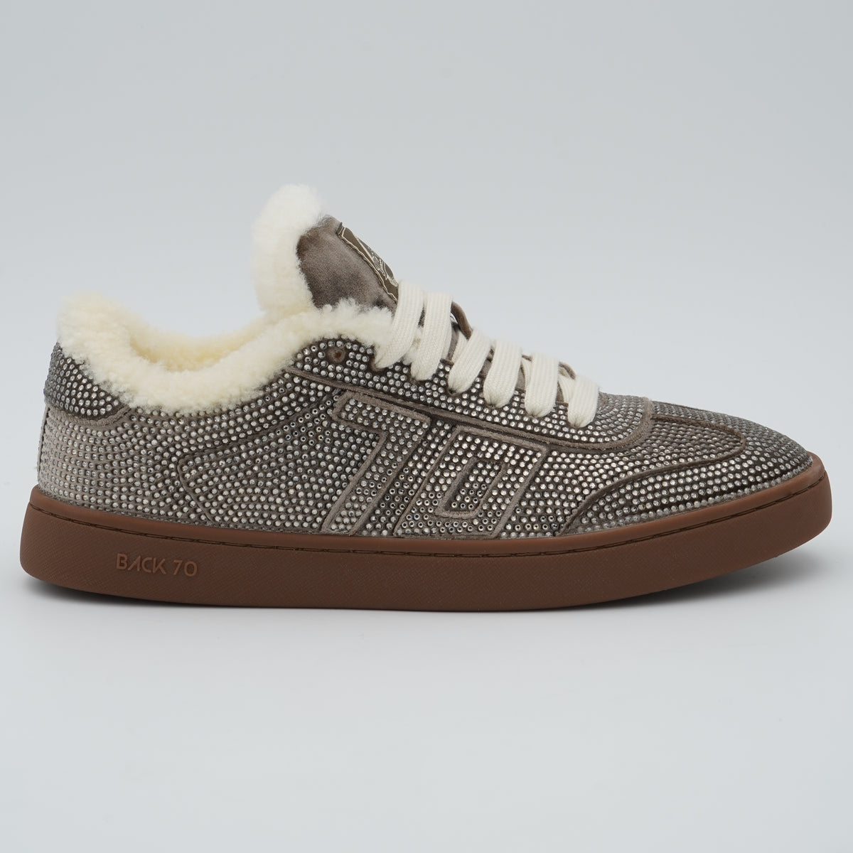 Sneakers Back 70 Smart Velvet Taupe Strass 70 con Interno Effetto Shearling
