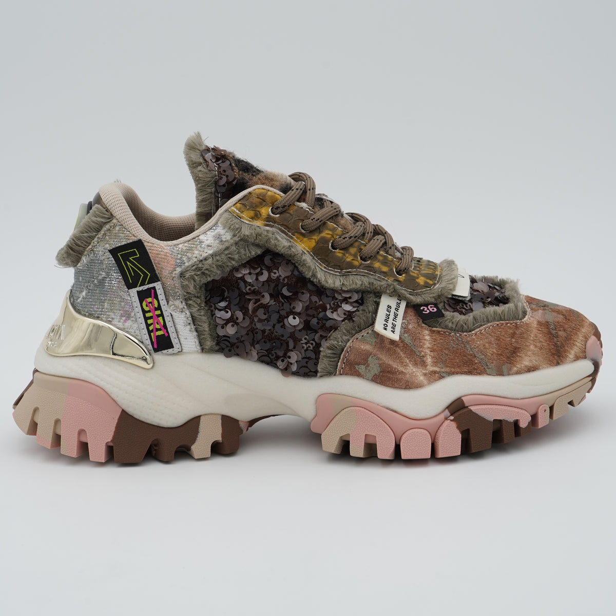 Sneakers Joia Paris 202602W121 Cozy Brown Pink Chunky Multimateriale con Paillettes