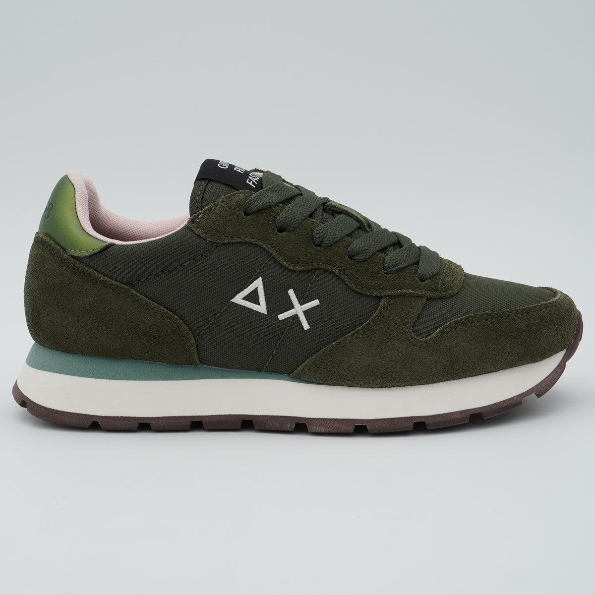 Sneakers SUN68 Ally Solid Z46201 74 Verde Militare Scuro in Suede e Nylon con Logo Ricamato e Suola Running in EVA