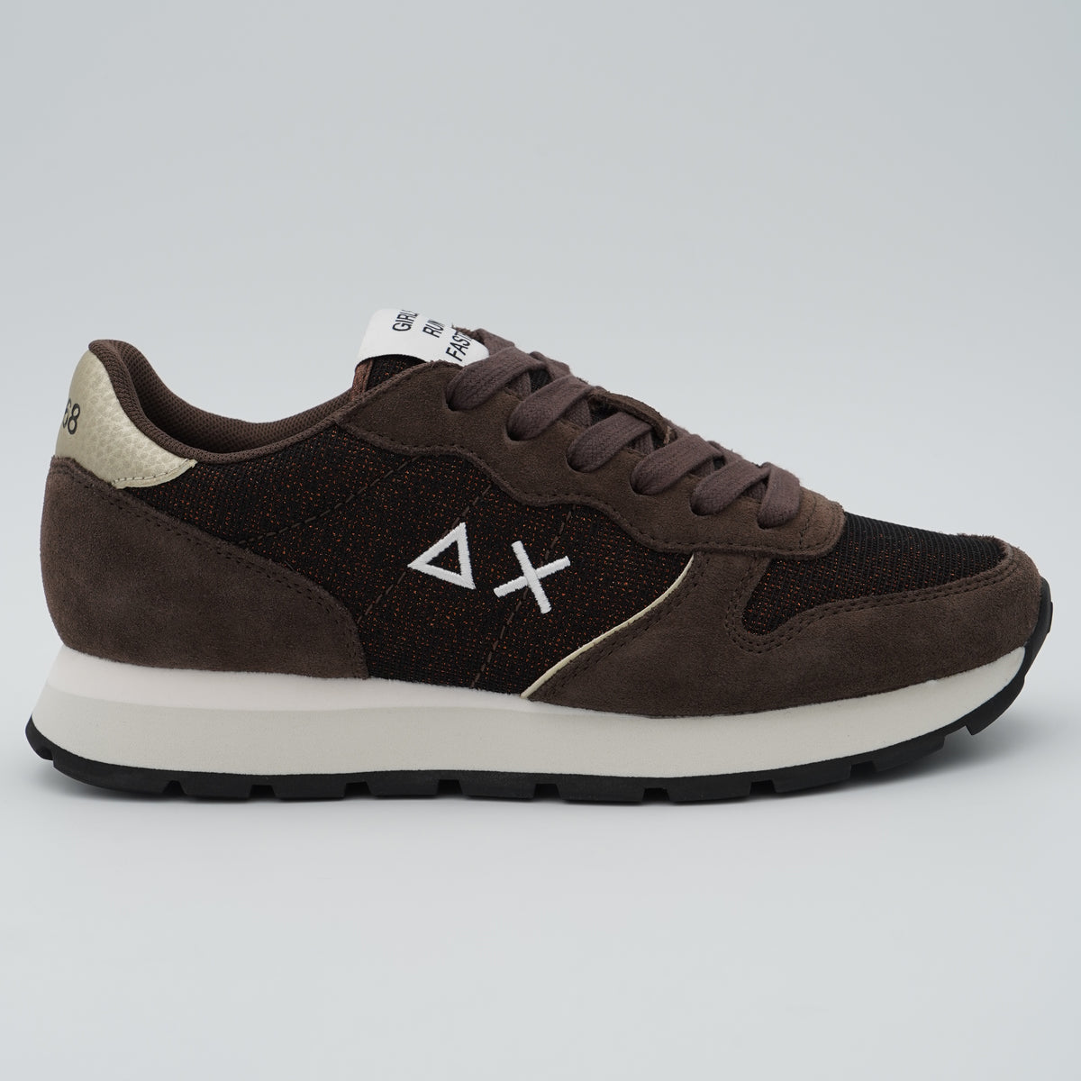 Sneakers SUN68 Ally Glitter Textile Z46204 08 Marrone in Suede e Lurex con Logo Ricamato e Suola Running in EVA