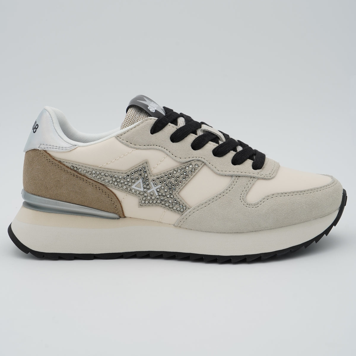Sneakers SUN68 Stargirl Strass Logo Z46223 31 Bianco Panna in Suede e Nylon con Logo Strass