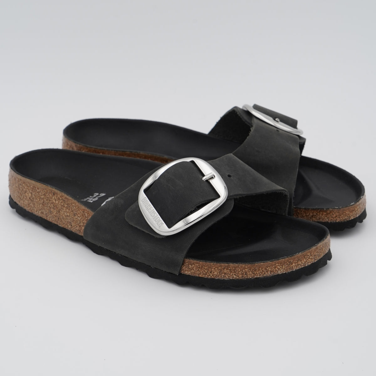 Ciabatta Birkenstock Madrid Big Buckle 1006523 Black con Maxi Fibbia Argento