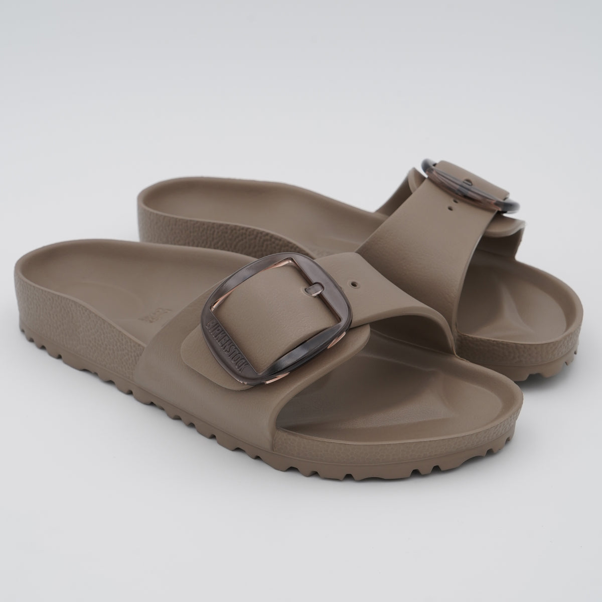 Sandalo Birkenstock Madrid Big Buckle EVA 1030479 Grey Taupe con Maxi Fibbia Traslucida