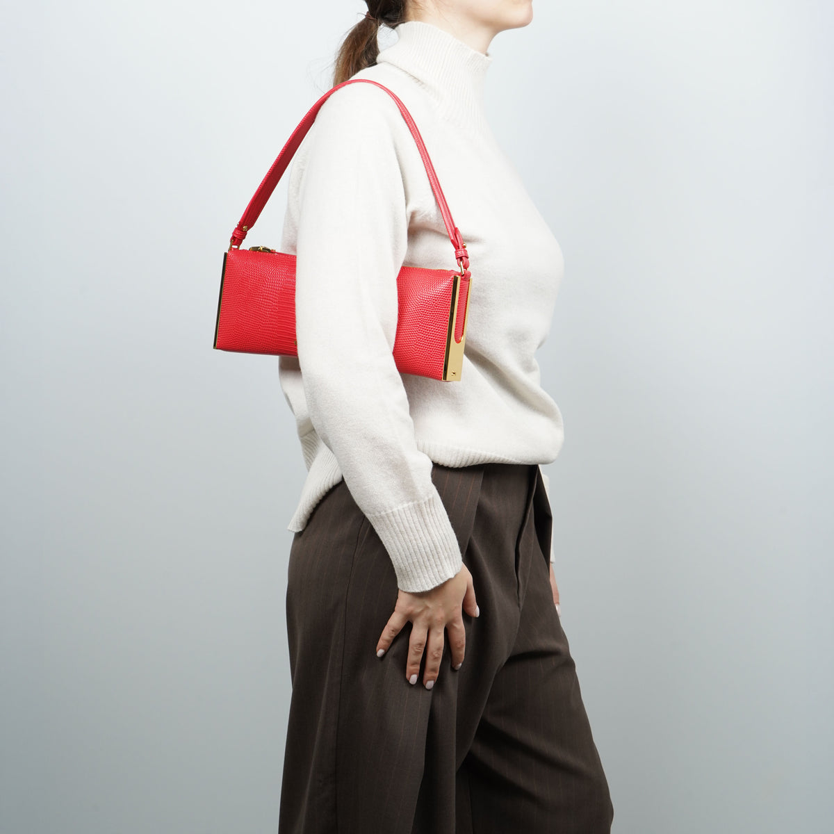 Borsa a Spalla Elisabetta Franchi BS15A66E2 Red Passion Effetto Rettile con Dettagli Oro