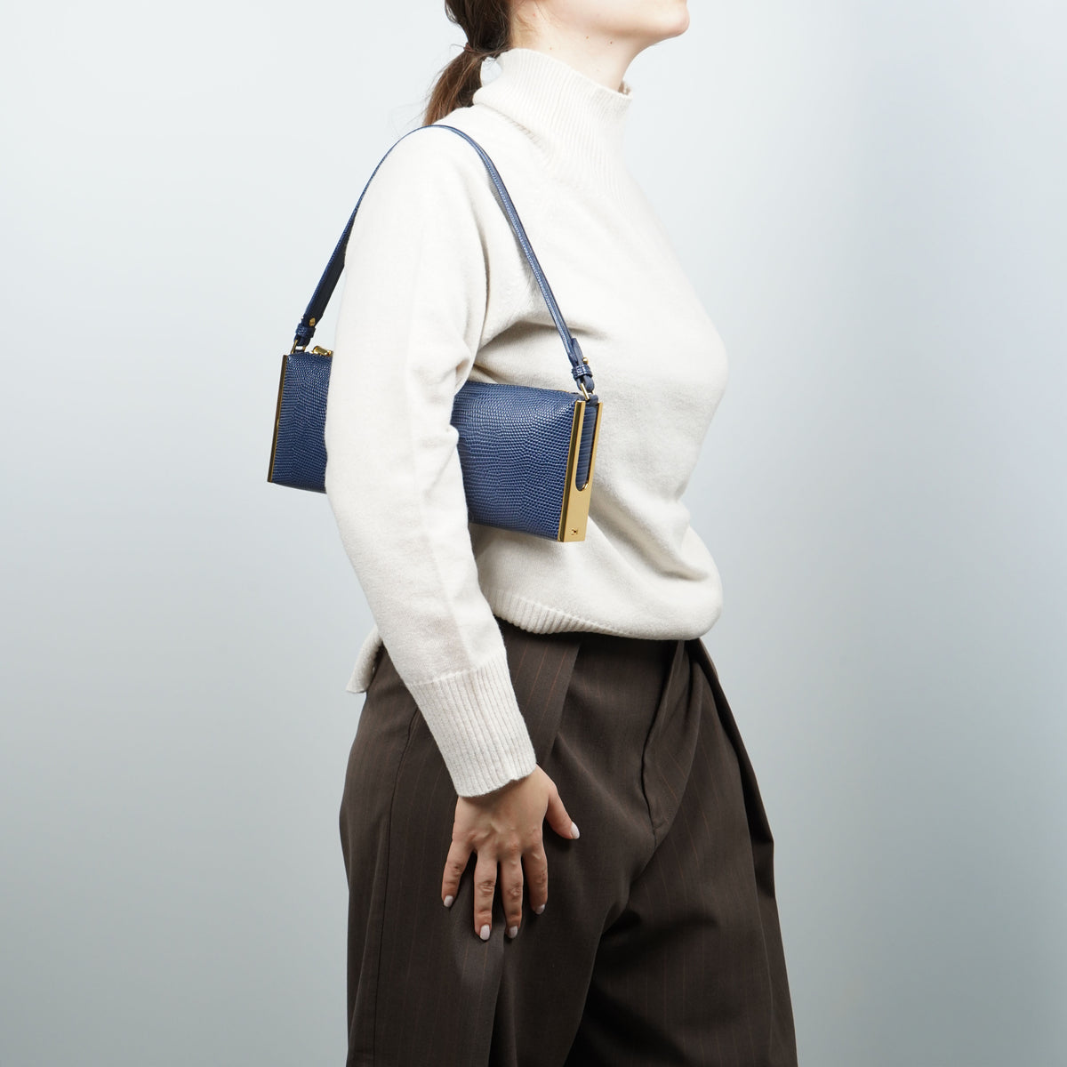 Borsa a Spalla Elisabetta Franchi BS15A66E2 Blu Notte Effetto Rettile con Dettagli Oro