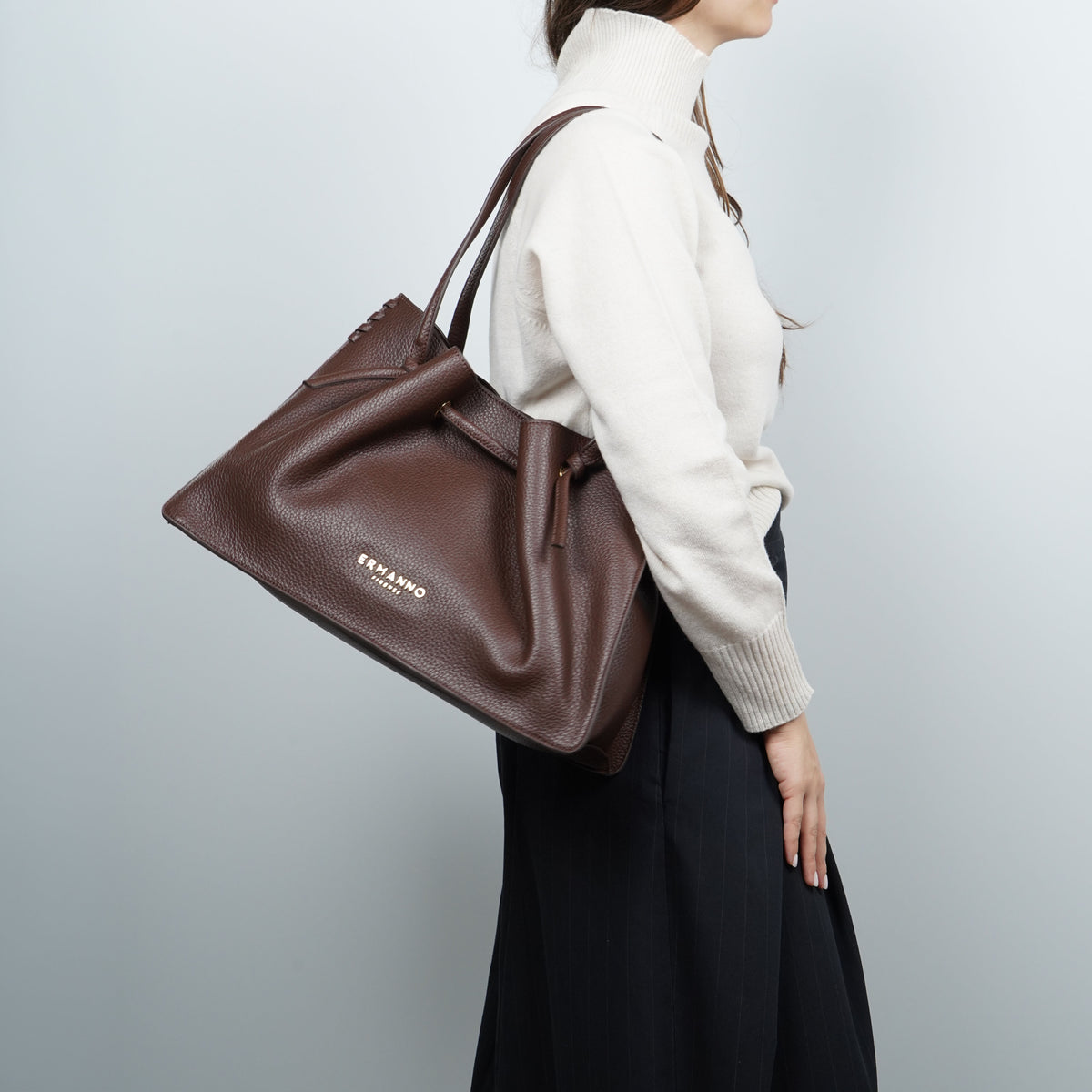 Borsa Ermanno Firenze by Ermanno Scervino Tote Benedetta 12402196 Marrone Scuro con Doppi Manici e Chiusura Magnetica
