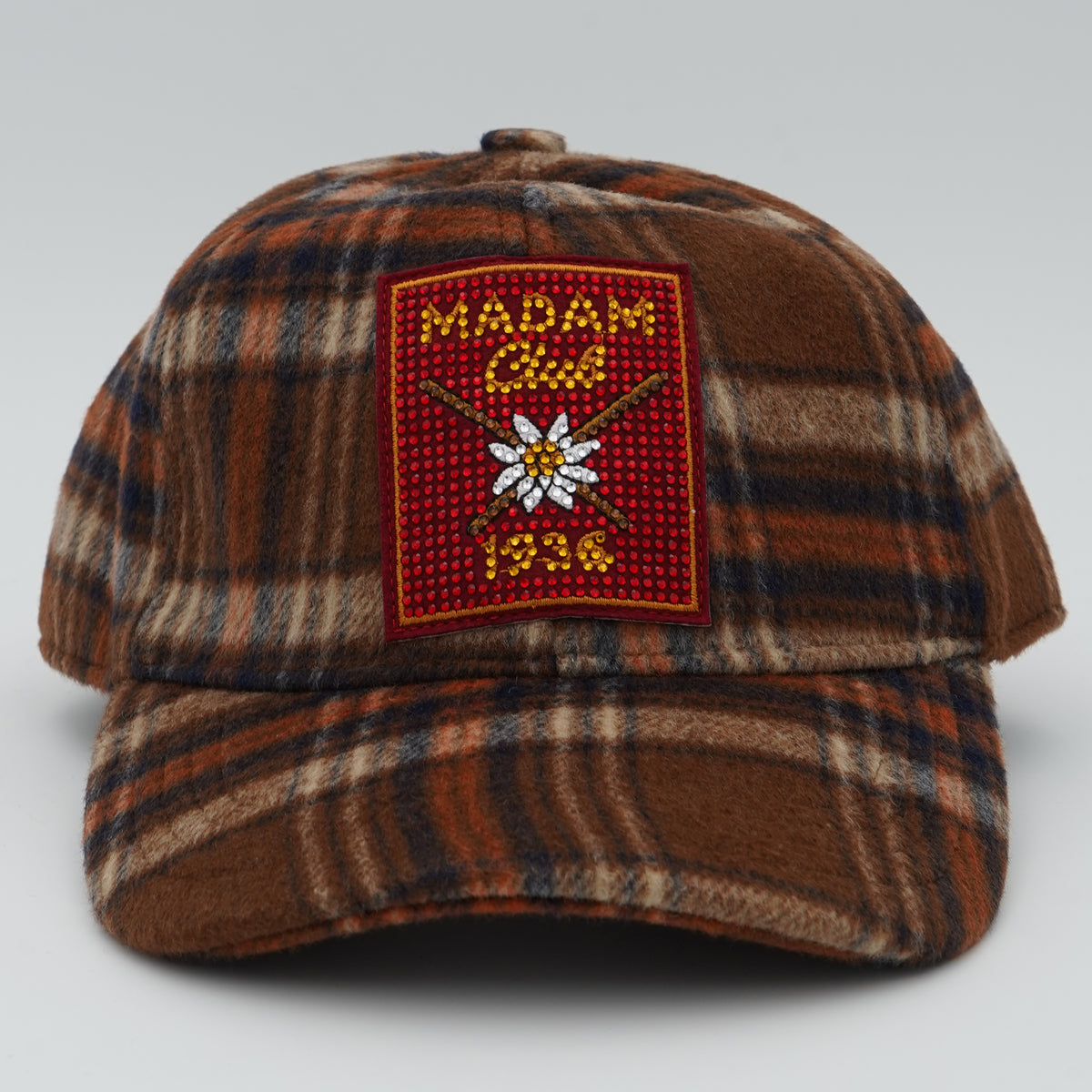 Cappello con Visiera Rue Madam Paris Chamonix Cap 1589 Tartan Orange in Misto Lana con Fantasia Scozzese e Strass