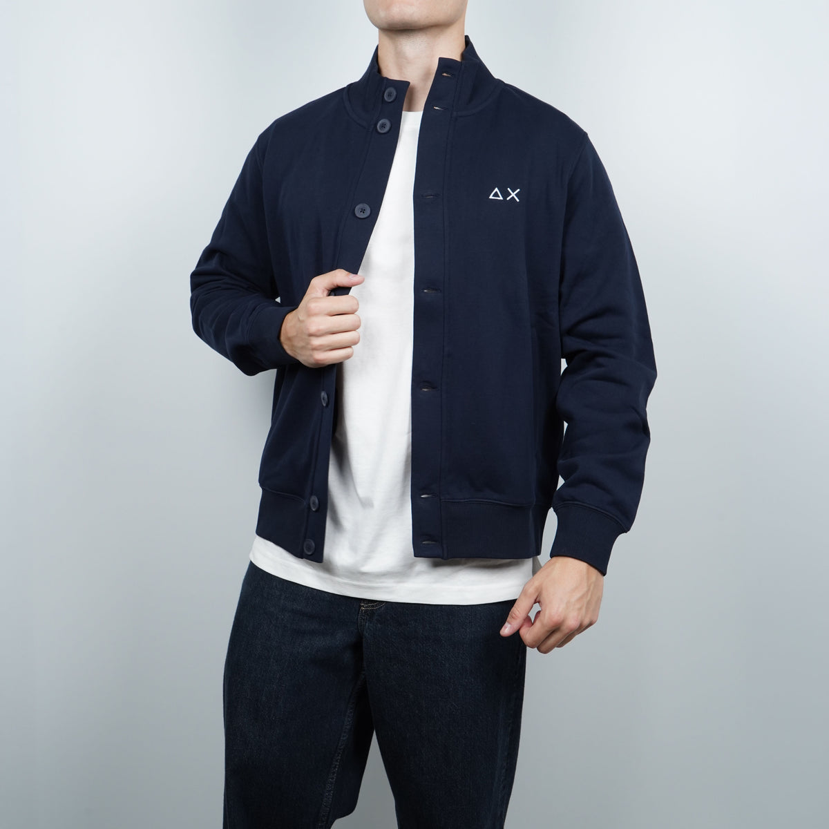 Cardigan SUN68 Basic Fleece F46105-07 Navy Blue in Felpa di Cotone