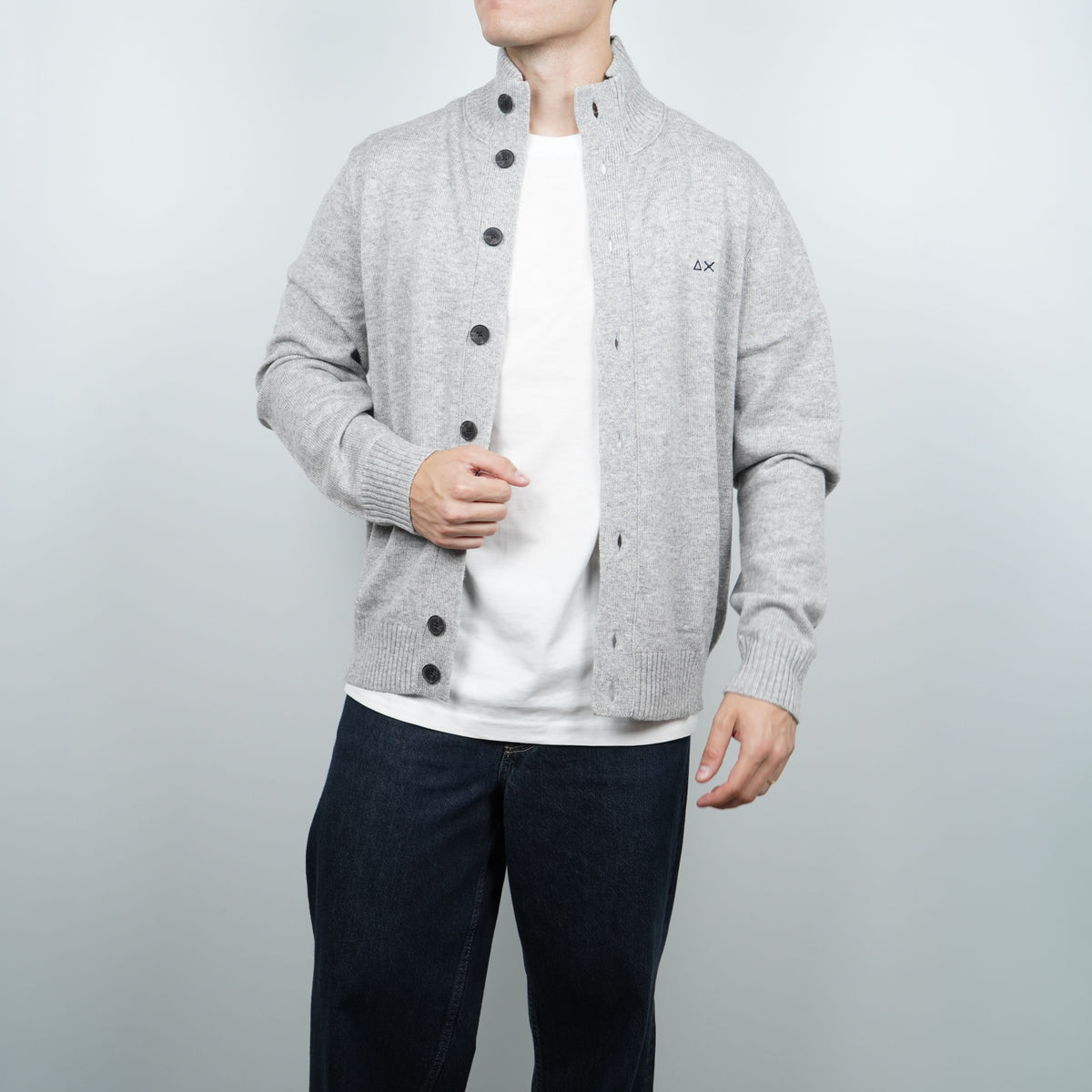 Cardigan SUN68 Buttons Warm Wool K46113-06 Grigio Chiaro in Lana e Cashmere