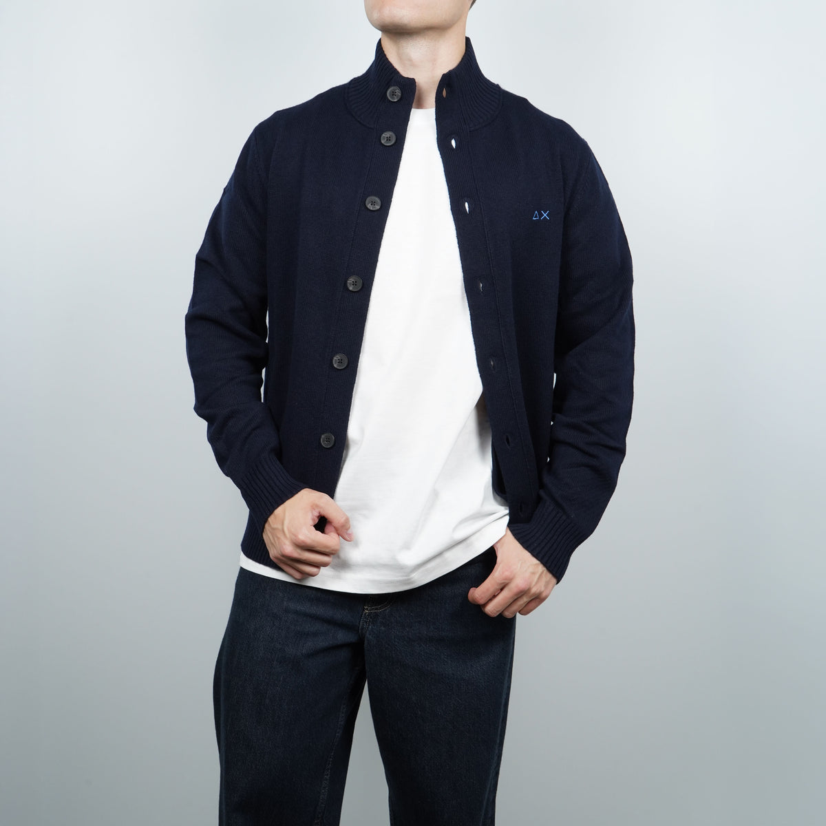 Cardigan SUN68 Buttons Warm Wool K46113-07 Navy Blue in Misto Lana e Cashmere