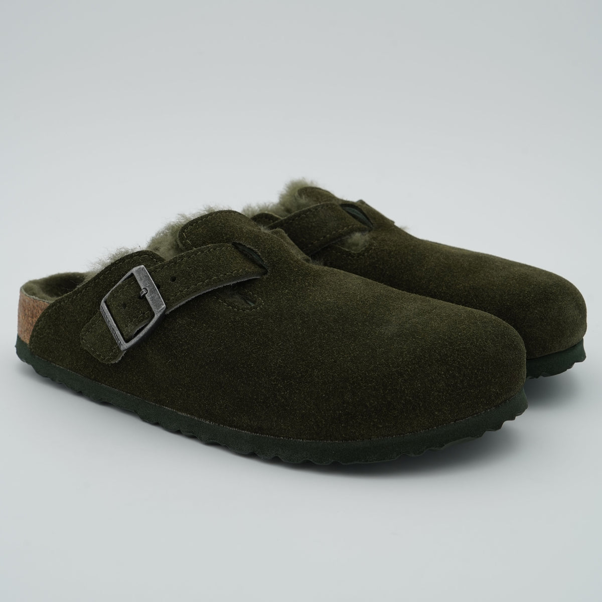 Sabot Birkenstock Boston Shearling 1025667 Verde Oliva con Pelliccia