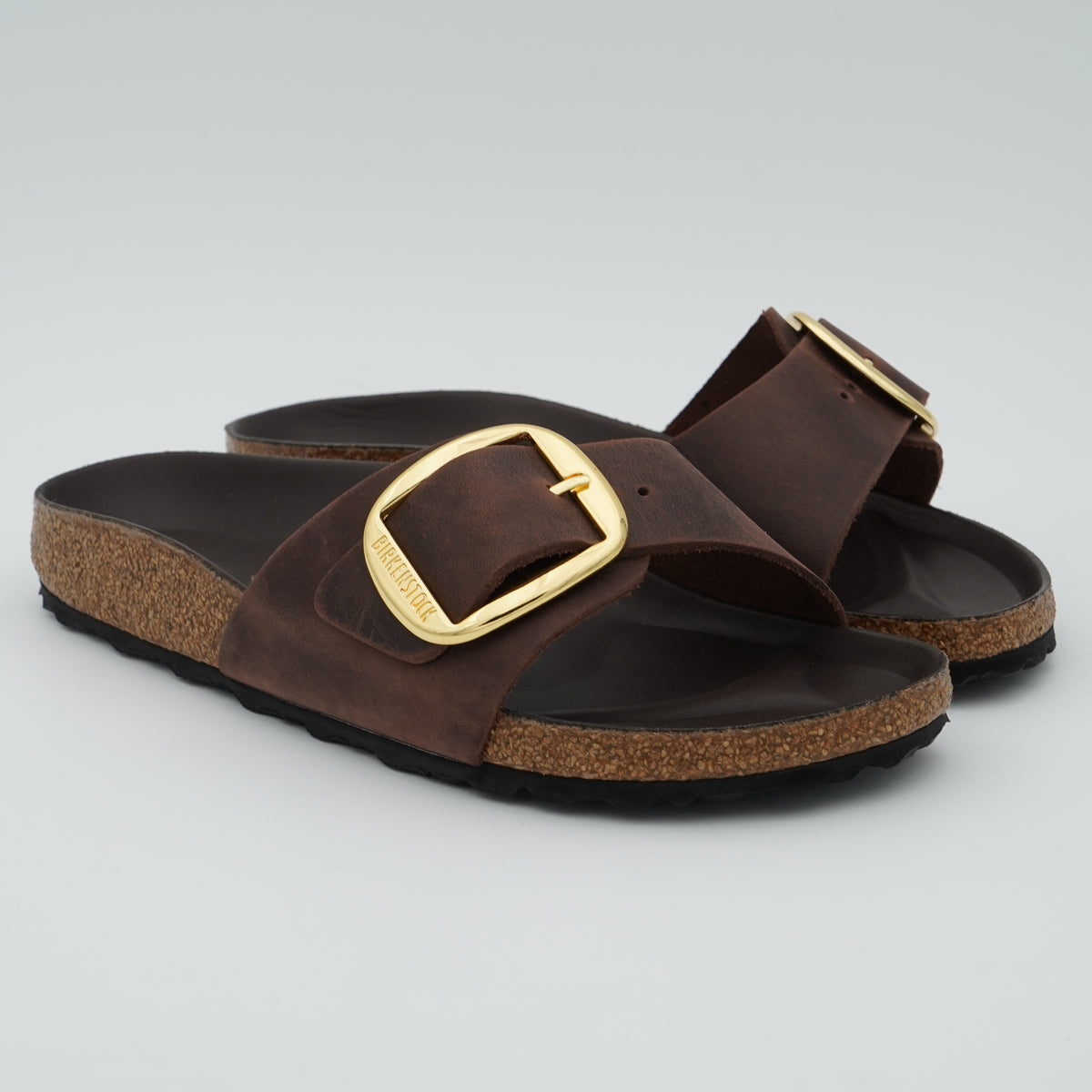Sandalo Birkenstock Madrid Big Buckle 1032914 Habana con Maxi Fibbia Gold