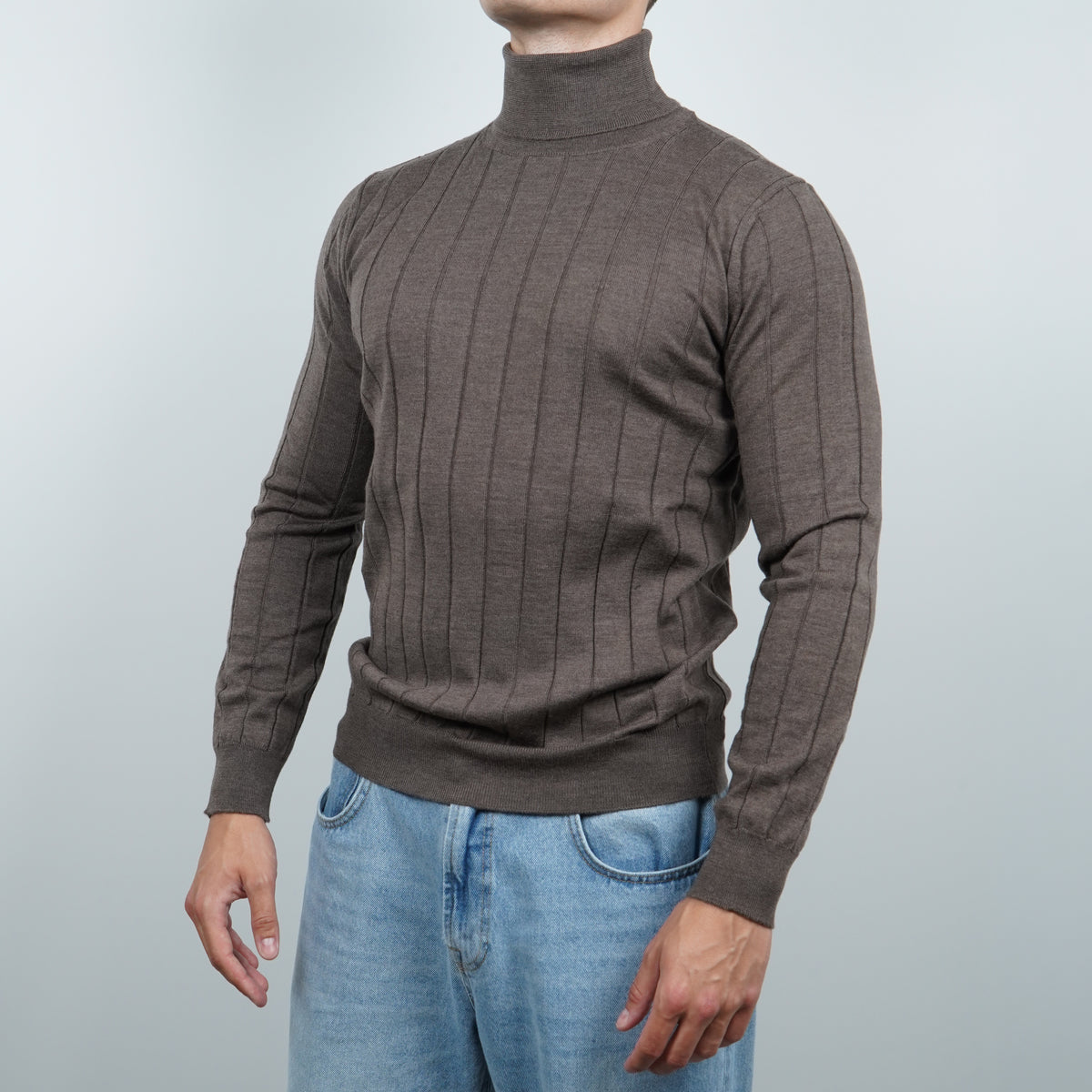 Maglione Dolcevita a Coste Kangra W7K4006BIS-00042 Grigio Tortora Scuro