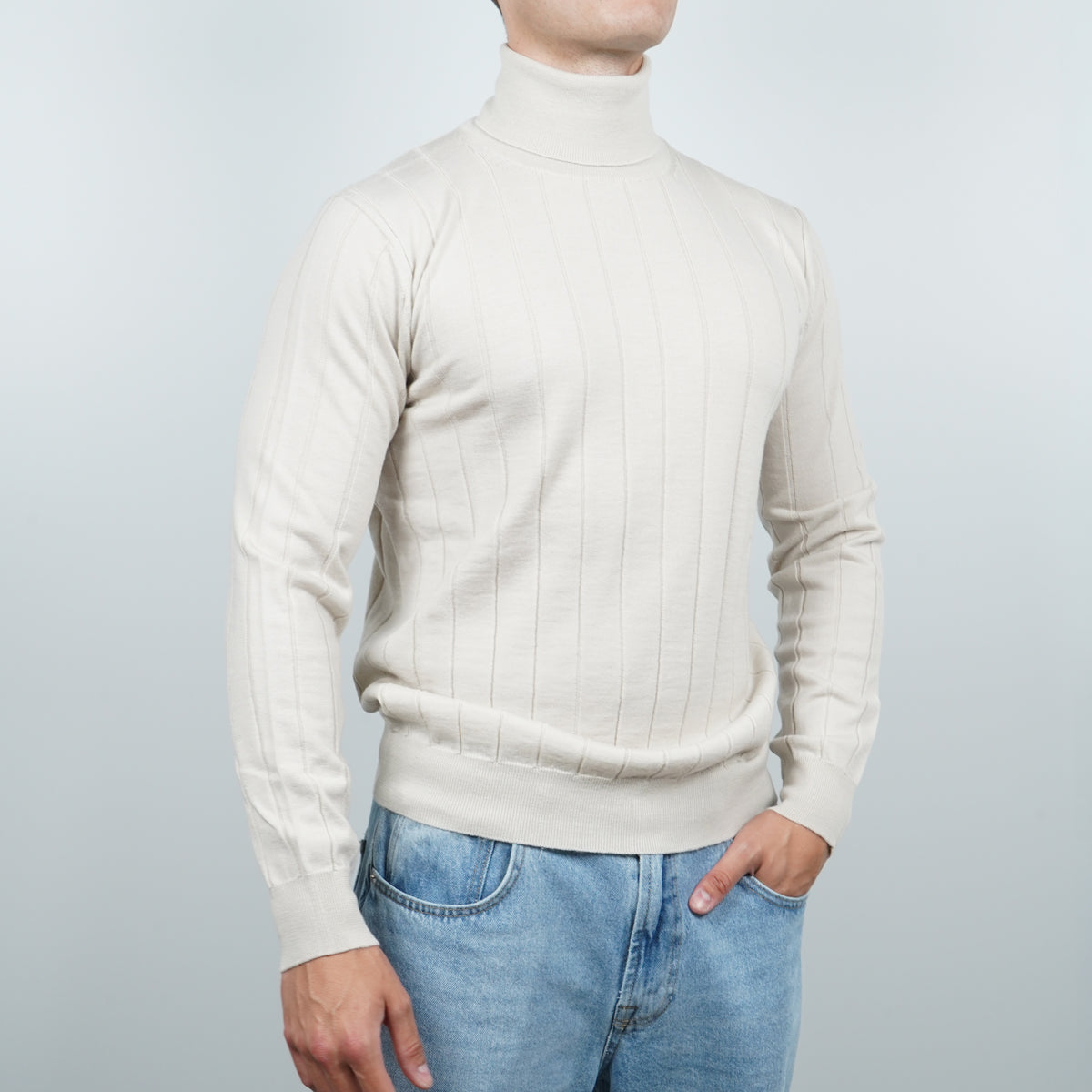 Maglione Dolcevita a Coste Kangra W7K4006BIS-00824 Bianco Panna
