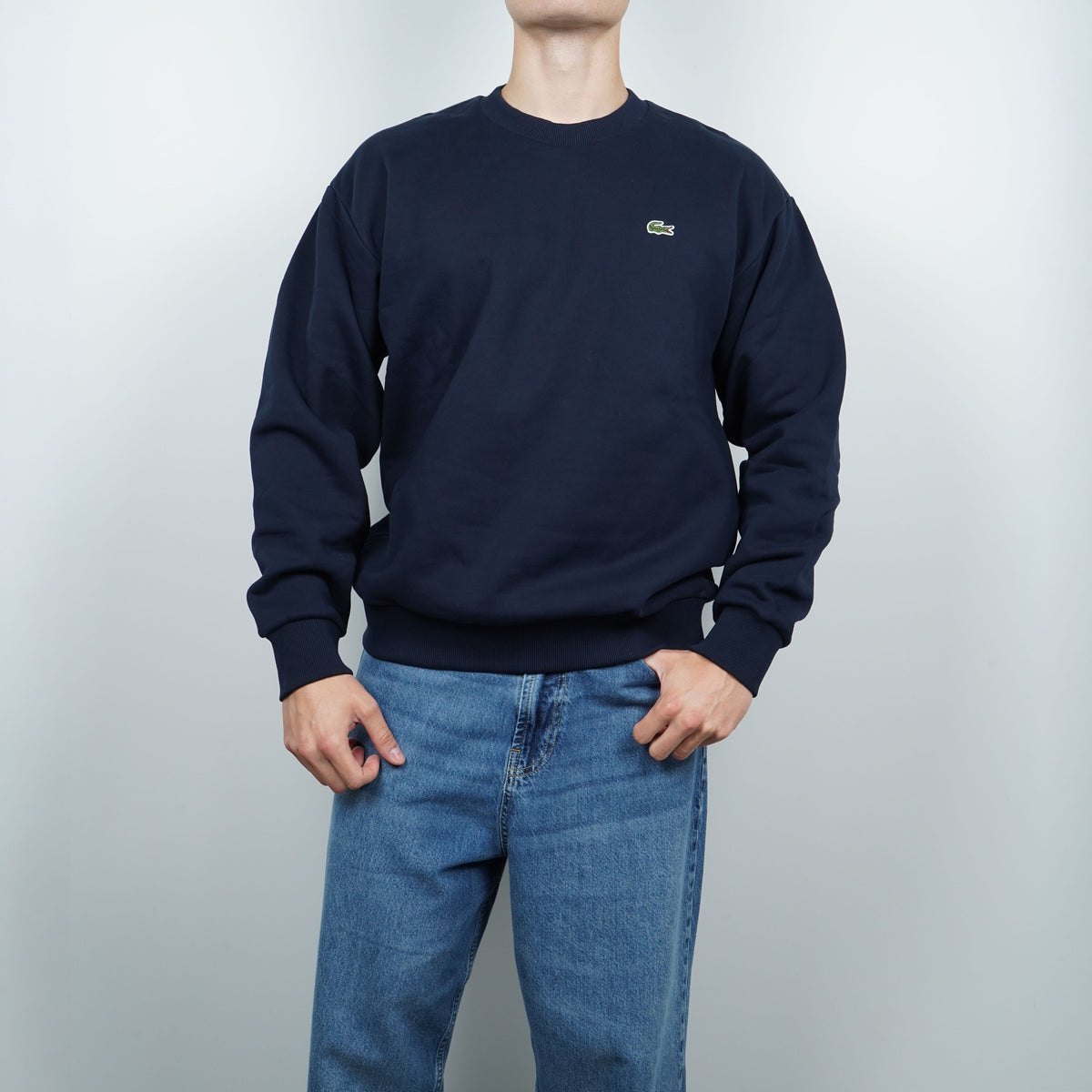 Felpa Lacoste SH8868-00-166 Blu Navy Girocollo in Cotone Felpato Classic Fit