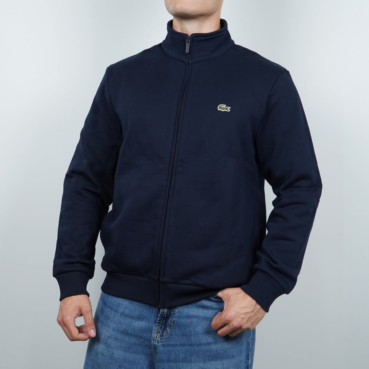 Felpa Lacoste SH8870-00-166 Blu Navy Full Zip con Collo Alto Regular Fit