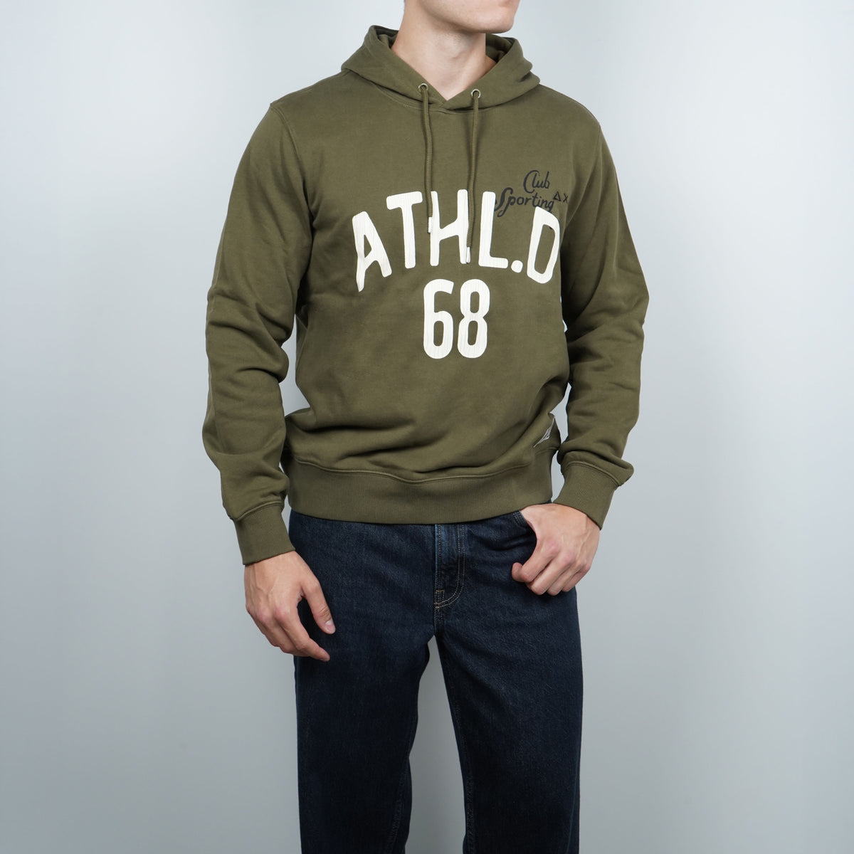 Felpa SUN68 Printed Basic Fleece F46110-74 Verde Militare Scuro con Cappuccio