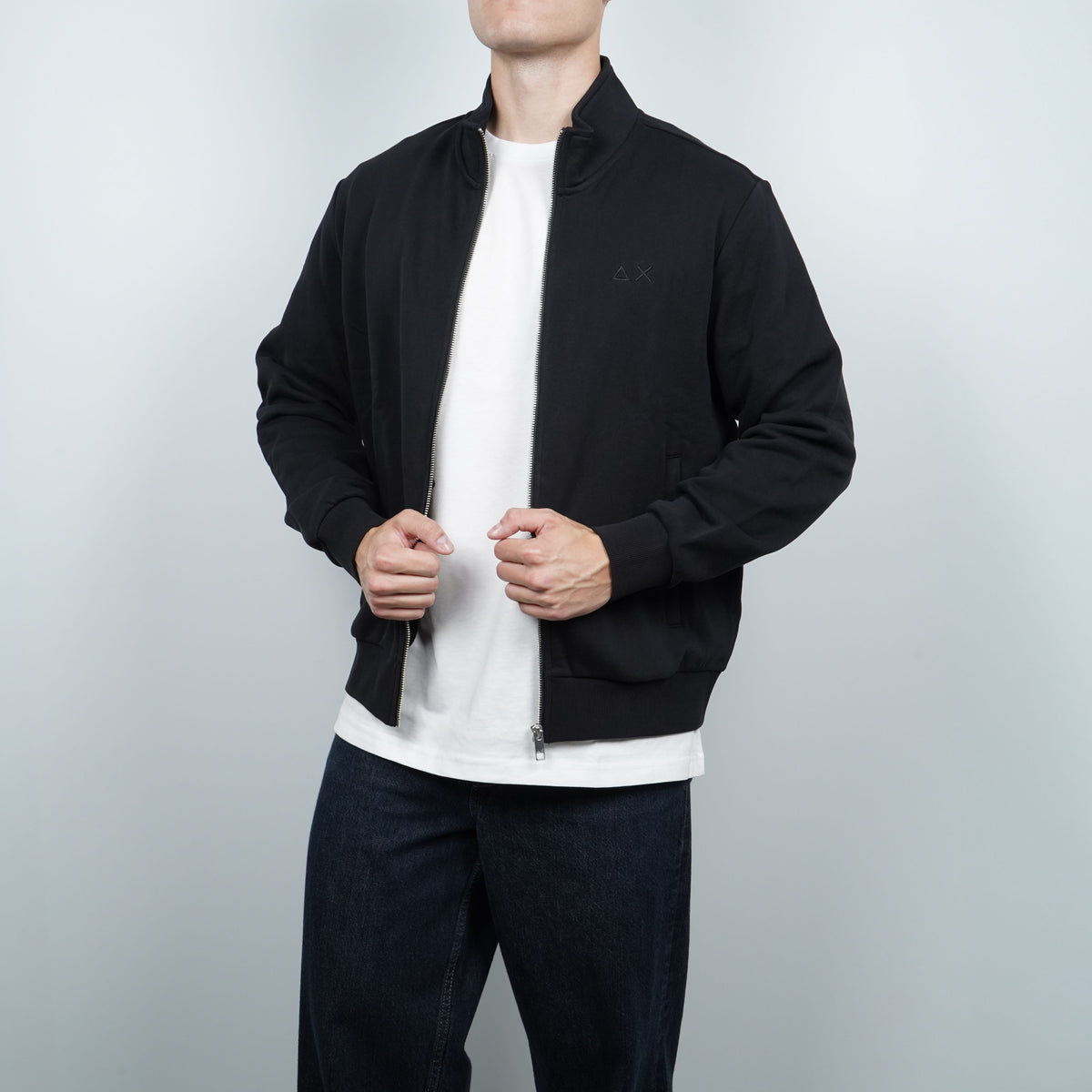 Felpa Zip SUN68 Track Zip Basic Fleece F46101-11 Nero in Misto Cotone