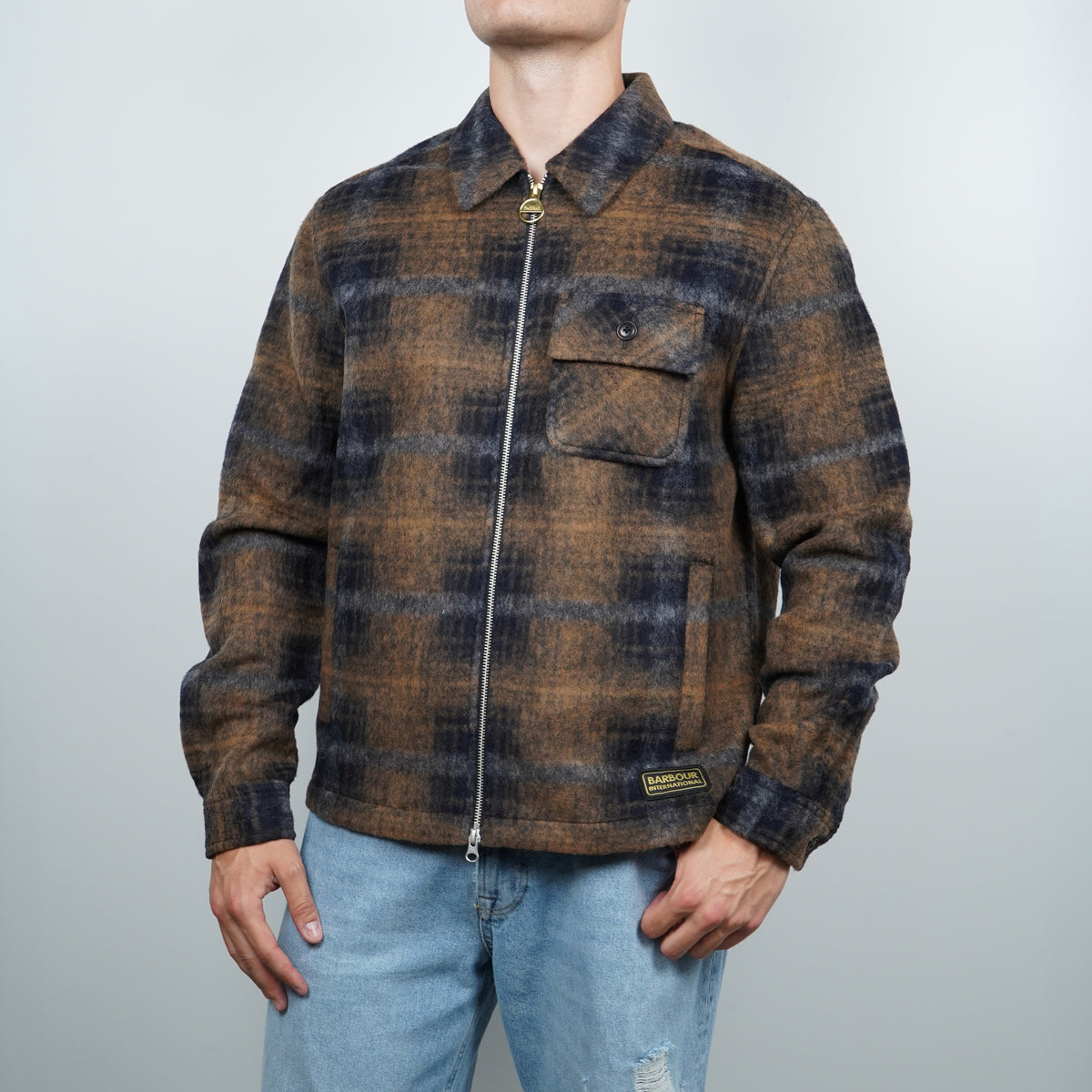 Giacca in Lana Barbour International Oswald Fleece Overshirt MFL0229NY91 Navy a Quadri