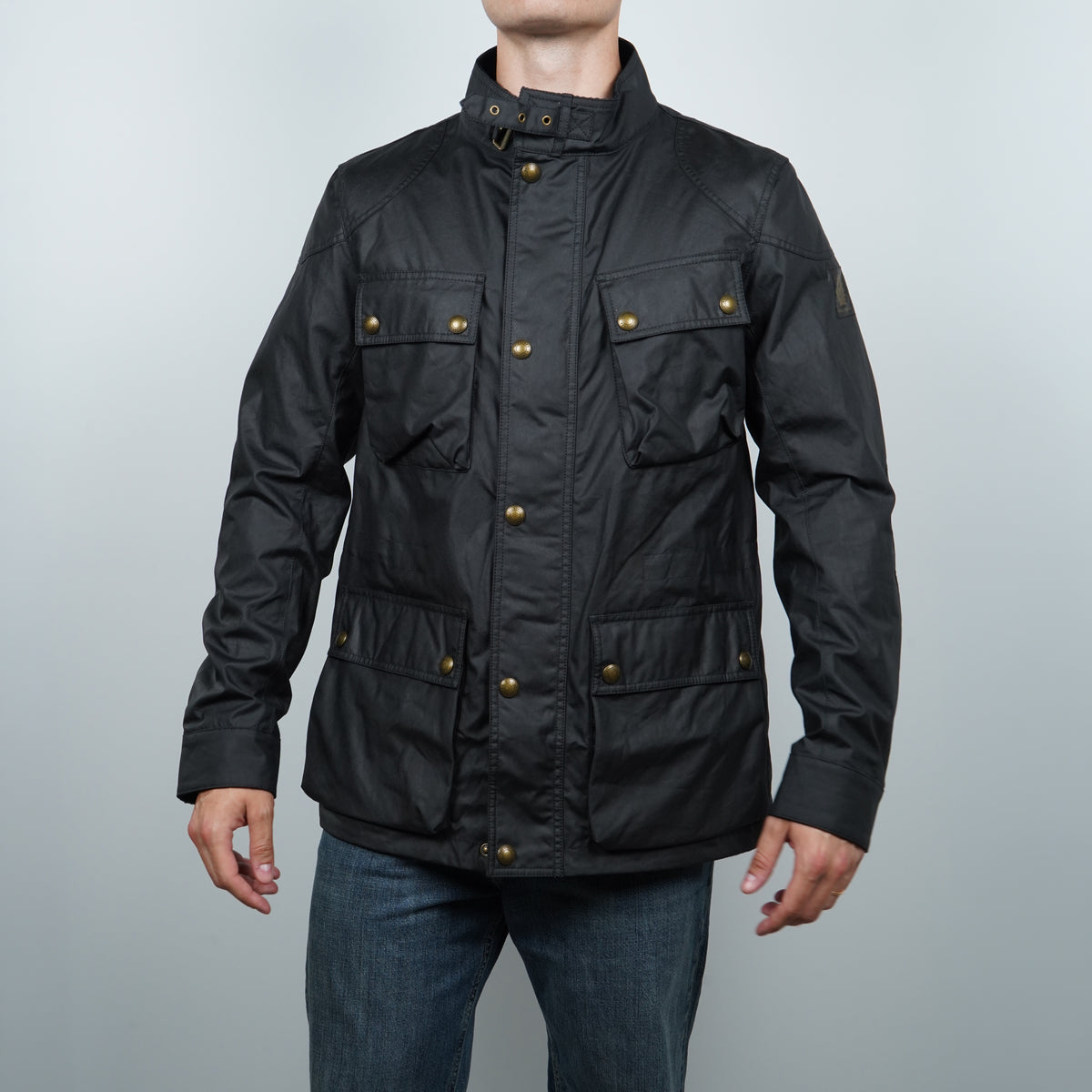 Giubbotto Belstaff Fieldmaster Jacket 105300 Dark Navy Blu Navy Scuro in Cotone Cerato con Collo in Velluto e Quattro Tasche