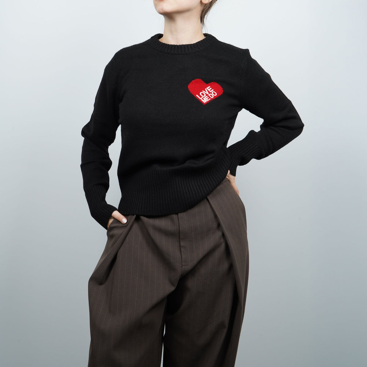 Maglione Girocollo SUN68 x The Beatles K46615 11 Nero in Lana e Cashmere con Cuore Rosso Love Me Do