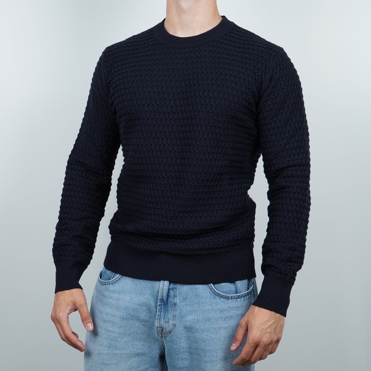 Maglione Girocollo Pluriball Kangra W7K4007-00041 Blu Navy in Lana Merino Extrafine