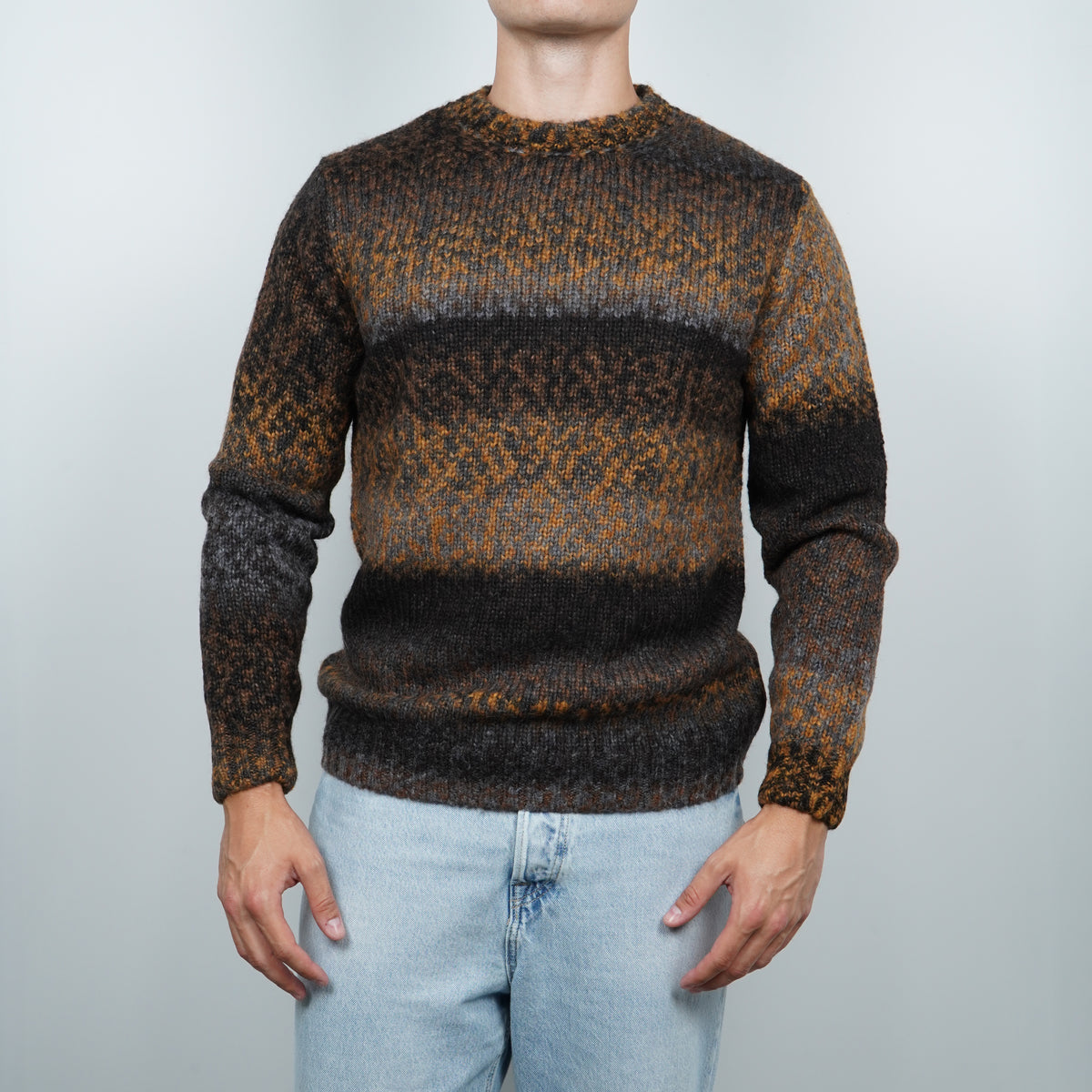 Maglione Girocollo Dondup UT309 M01037U 002 728 Camel Multicolore in Misto Lana e Alpaca con Fantasia a Righe Sfumate e Vestibilità Regular