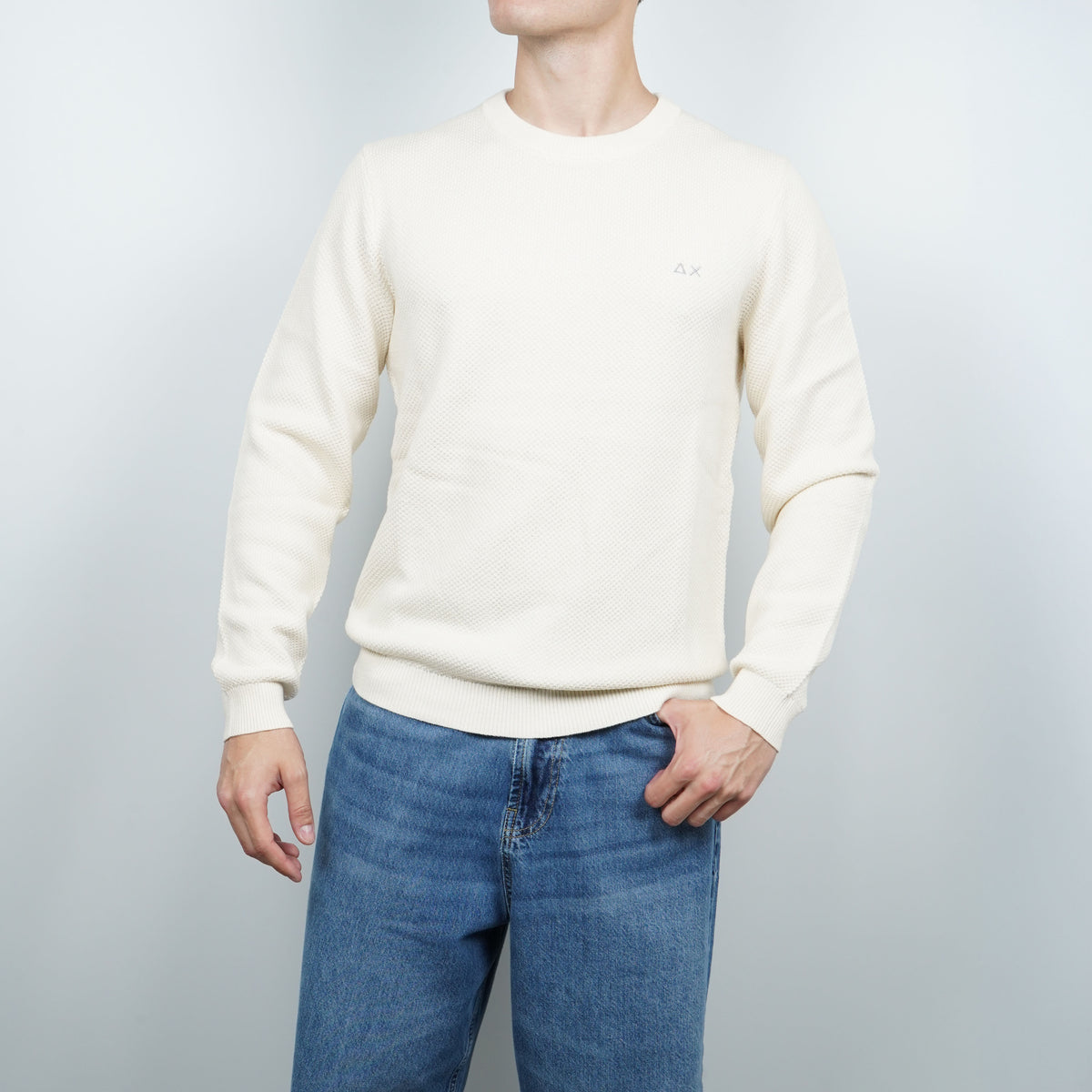 Maglione Girocollo SUN68 Rice Knit K46134-31 Bianco Panna in Lana e Cotone