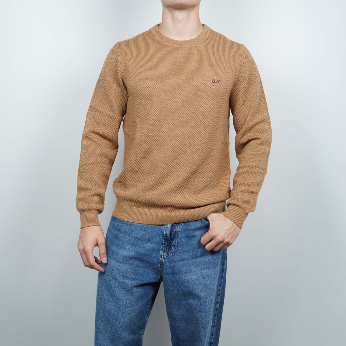 Maglione Girocollo SUN68 Rice Knit K46134-76 Cammello in Lana e Cotone