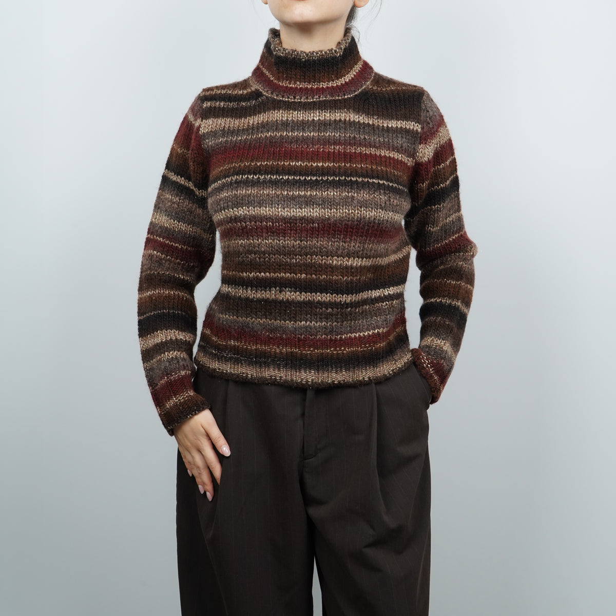 Maglione Lupetto Rasato Kangra 4800-00970 Multicolor Bordeaux e Marrone con Dettagli Luminosi
