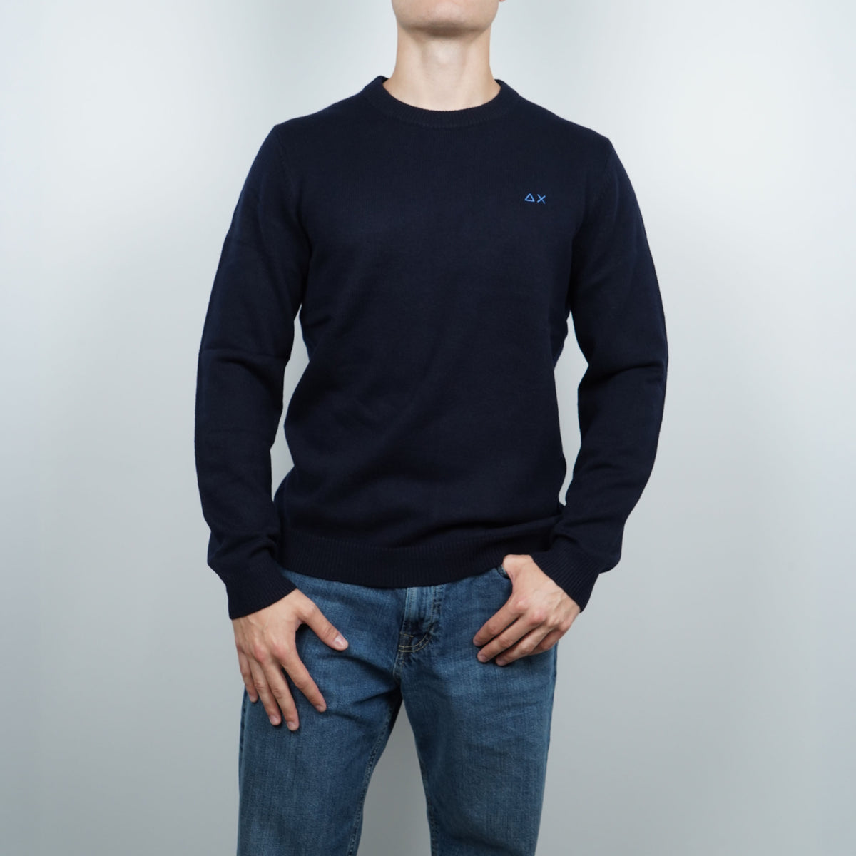 Maglione Girocollo SUN68 Sweater Warm Wool K46112-07 Navy Blue in Lana e Cashmere