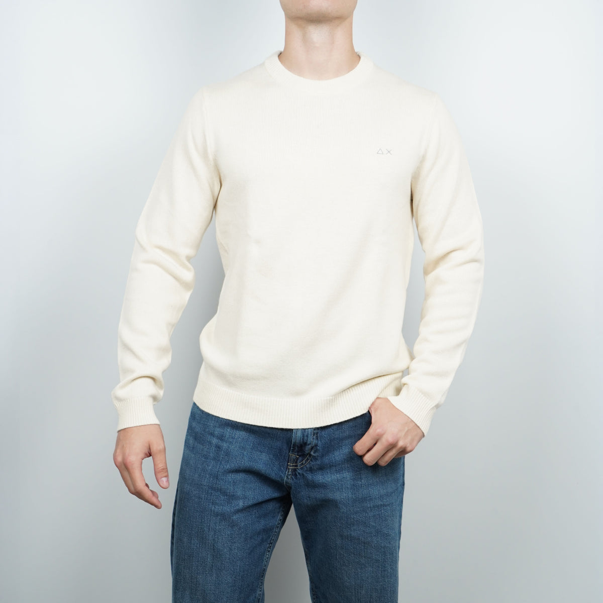 Maglione Girocollo SUN68 Sweater Warm Wool K46112-31 Bianco Panna in Lana e Cashmere