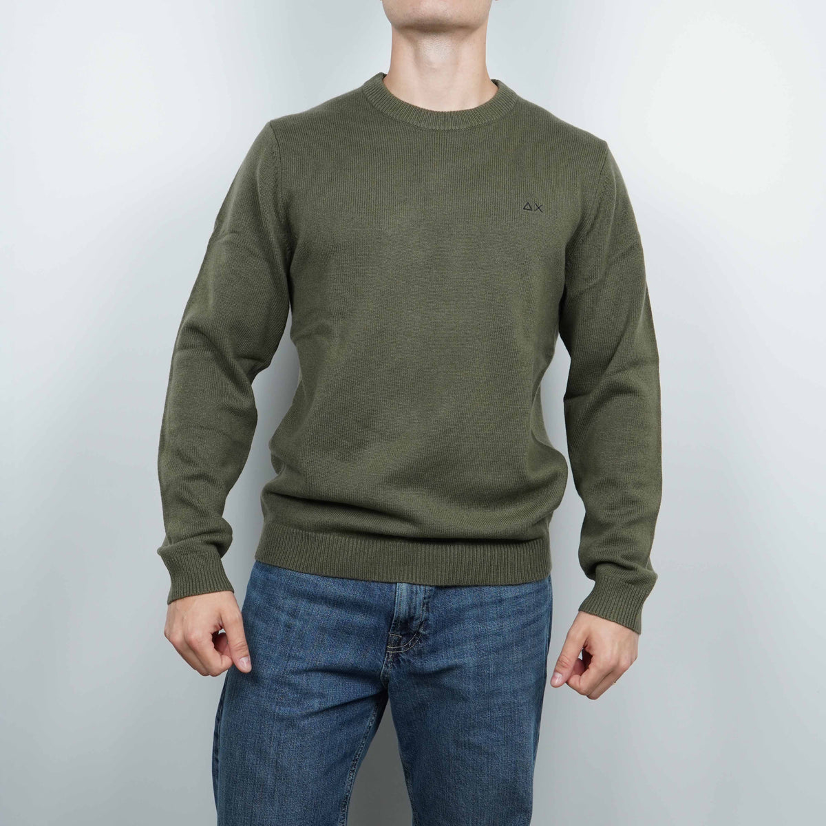 Maglione Girocollo SUN68 Sweater Warm Wool K46112-74 Verde Militare Scuro in Lana e Cashmere