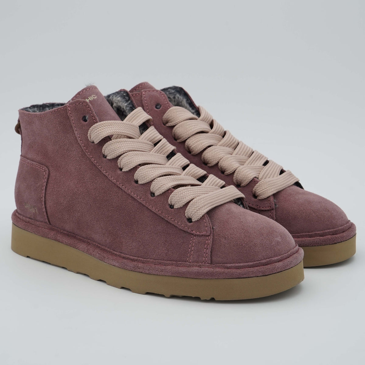 Polacchino Panchic P001 Icon P001W036 G008 in Camoscio Brownrose con Fodera Faux Fur, Lacci Rosa Cipria e Suola EVA
