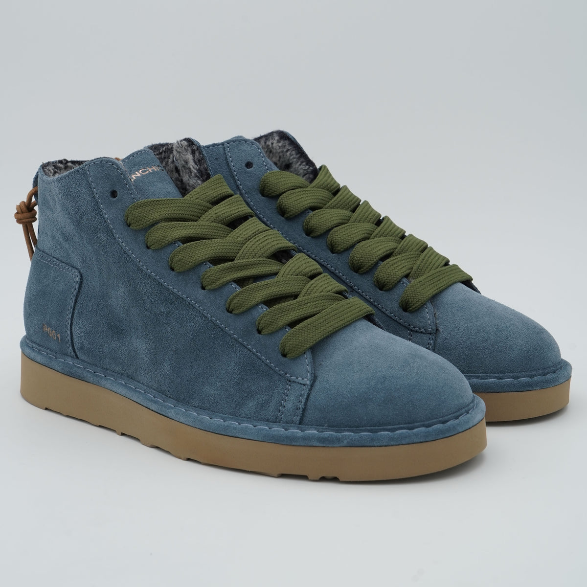 Polacchino Panchic Icon P001M036 T006 Denim Blu in Camoscio con Fodera Faux Fur, Lacci Verde Militare e Suola EVA