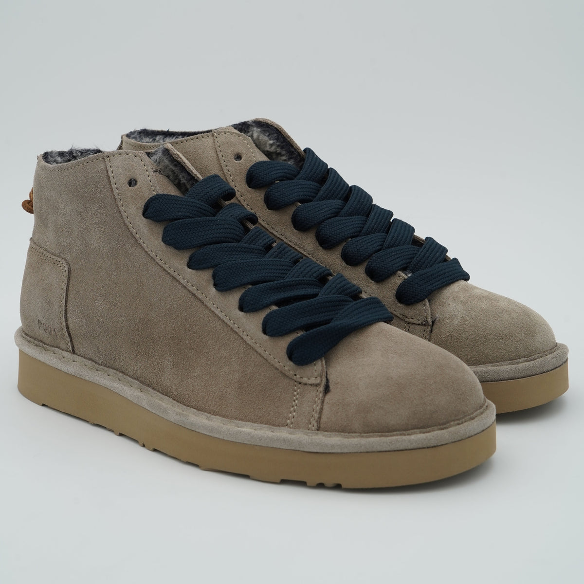 Polacchino Panchic Icon P001M036 D013 Noce in Camoscio con Fodera Faux Fur, Lacci Blu Cobalto e Suola EVA