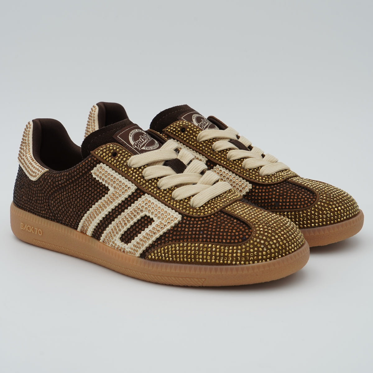 Sneakers Back 70 Cloud Strass Coffee Gold 70 con Cristalli