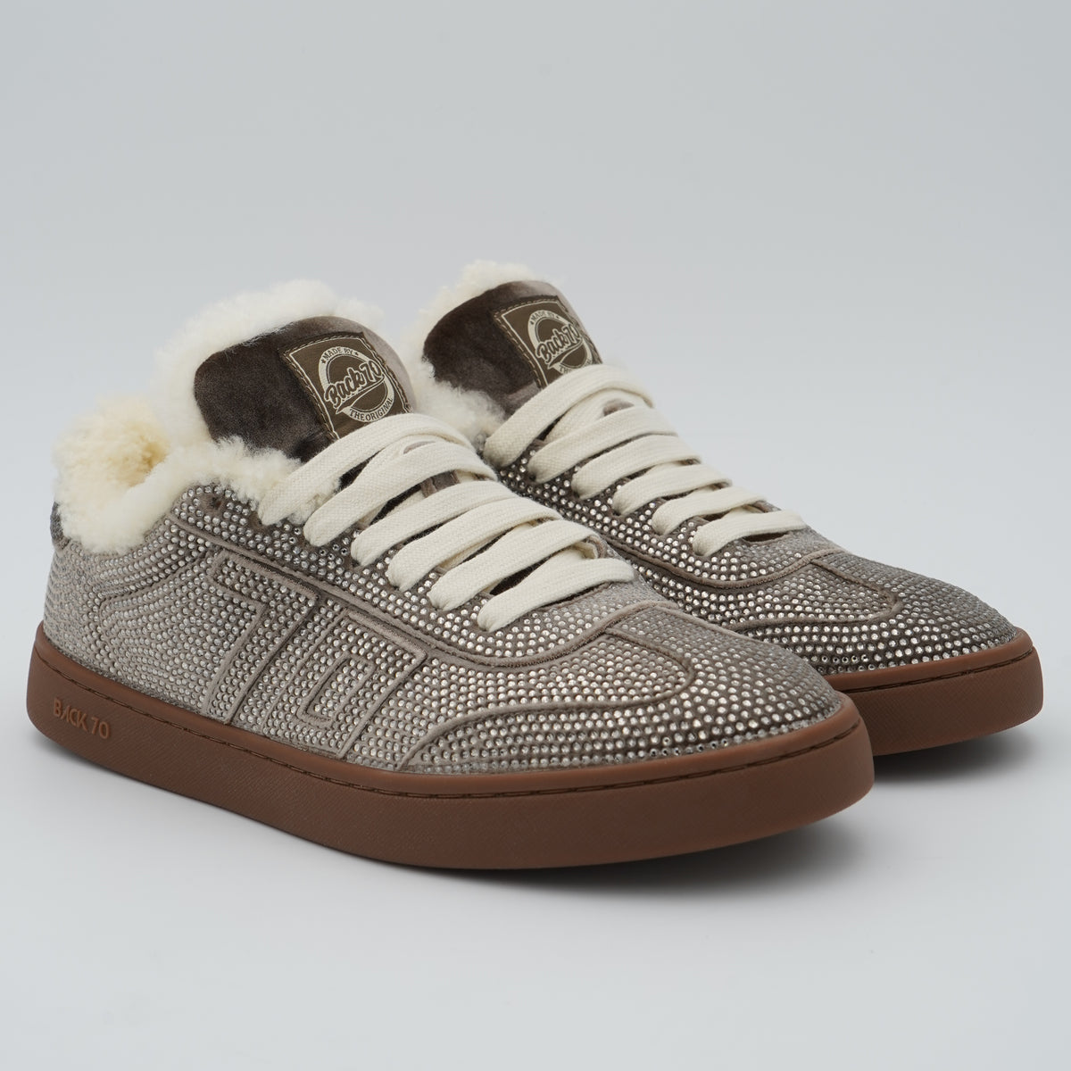 Sneakers Back 70 Smart Velvet Taupe Strass 70 con Interno Effetto Shearling