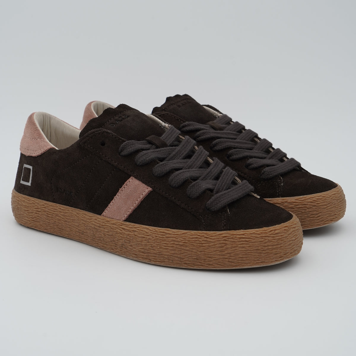 Sneakers D.A.T.E. Hill Low Suede W451HL SDBR Brown in Pelle Scamosciata Marrone con Dettagli Rosa
