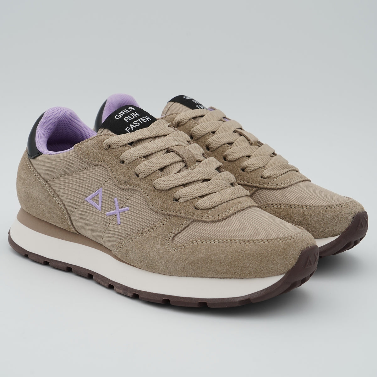 Sneakers SUN68 Ally Solid Z46201 77 Beige Scuro in Suede e Nylon con Logo Ricamato e Suola Running in EVA