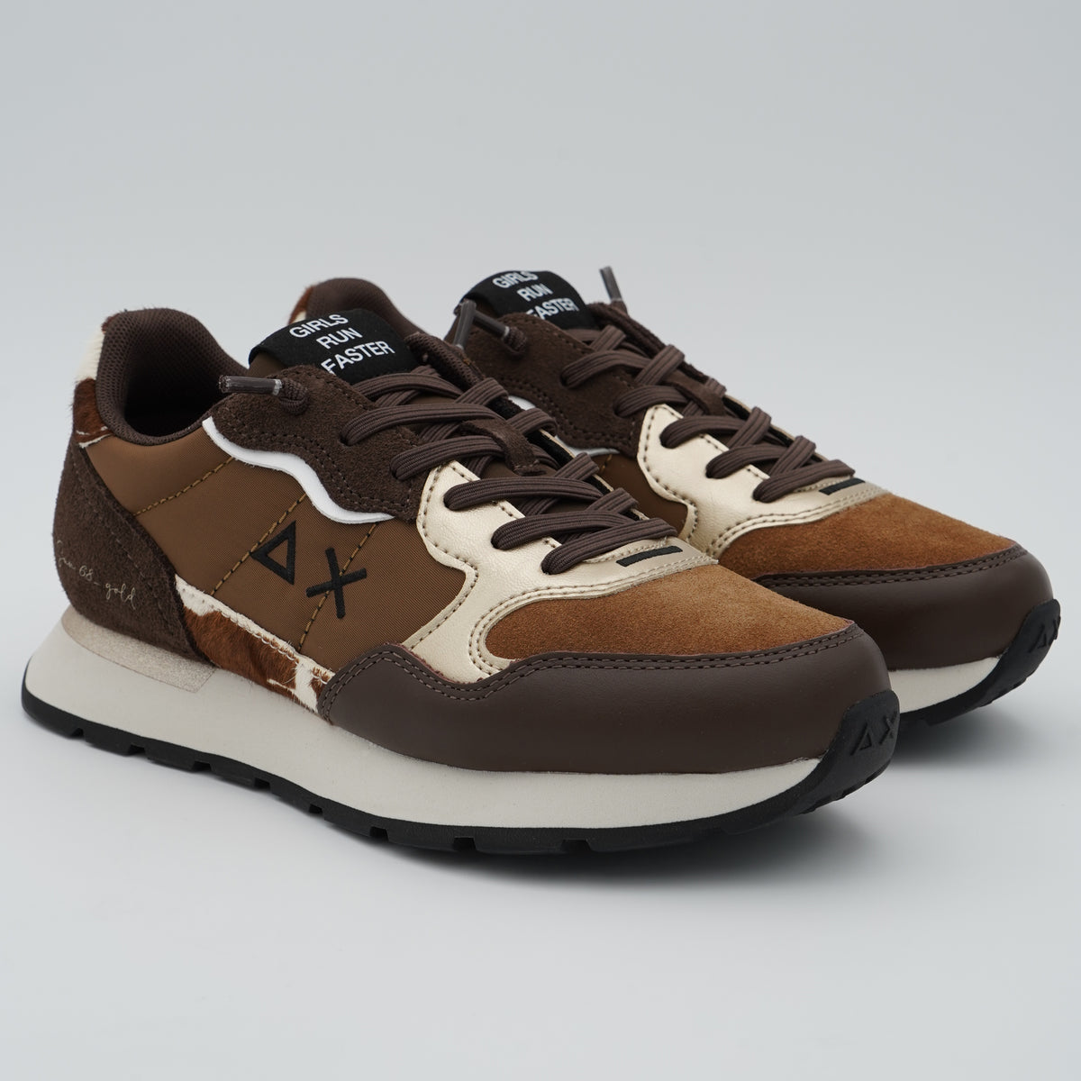 Sneakers SUN68 Ally Mix Materials Z46205 08 Marrone in Pelle, Suede e Cavallino Animalier con Suola Running in EVA