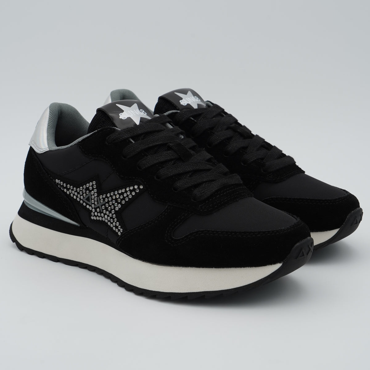 Sneakers SUN68 Stargirl Strass Logo Z46223 11 Nero in Suede e Nylon con Logo Strass