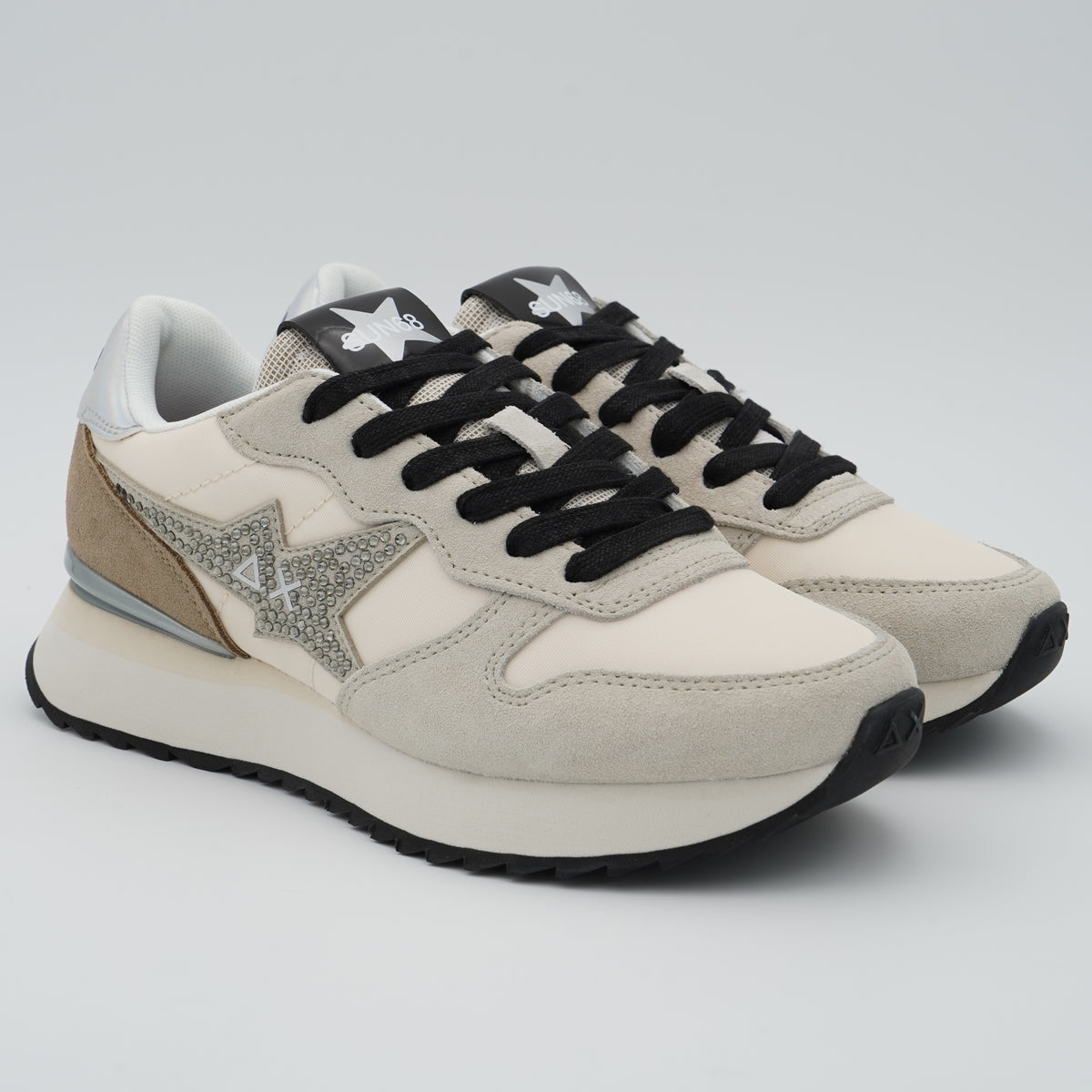 Sneakers SUN68 Stargirl Strass Logo Z46223 31 Bianco Panna in Suede e Nylon con Logo Strass