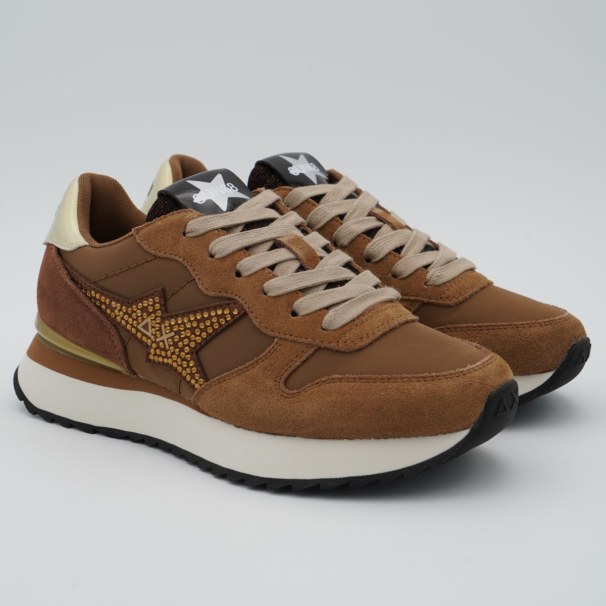 Sneakers SUN68 Stargirl Strass Logo Z46223 93 Volpe Marrone in Suede e Nylon con Logo Strass