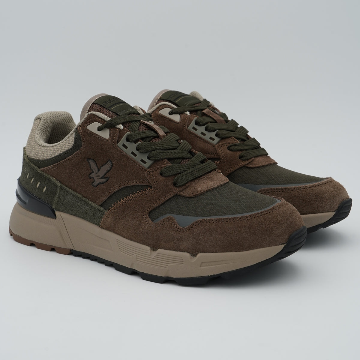 Sneakers Lyle & Scott Finlay LSMRU00003 021 Marrone e Verde Oliva in Pelle Scamosciata e Tessuto Tecnico con Suola Chunky