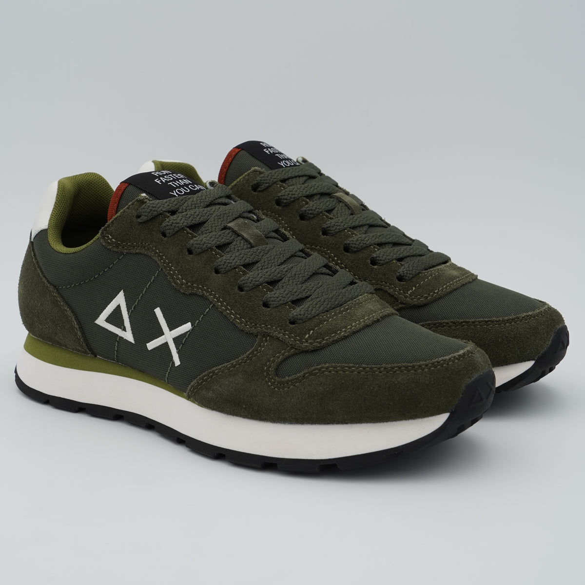 Sneakers SUN68 Tom Solid Z46101 74 Verde Militare Scuro in Nylon e Suede con Logo Ricamato e Suola EVA