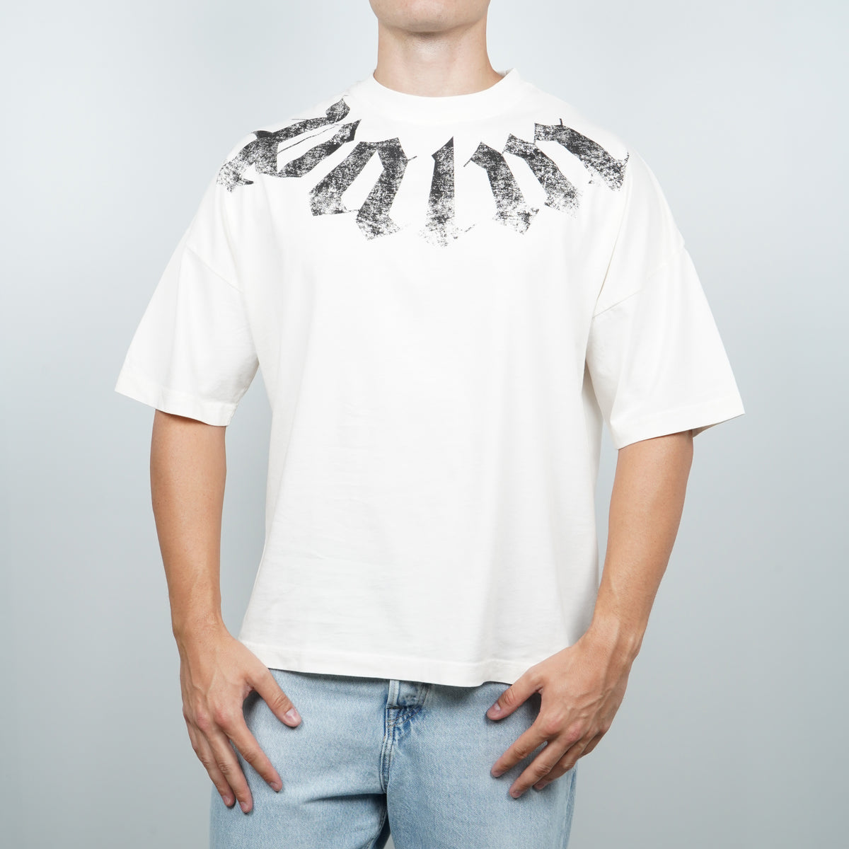 T-Shirt Palm Angels Big Neck Logo Loose Tee PAMAA003JR001-0310 Off White / Black