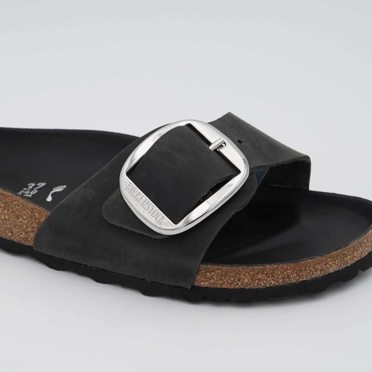 Ciabatta Birkenstock Madrid Big Buckle 1006523 Black con Maxi Fibbia Argento