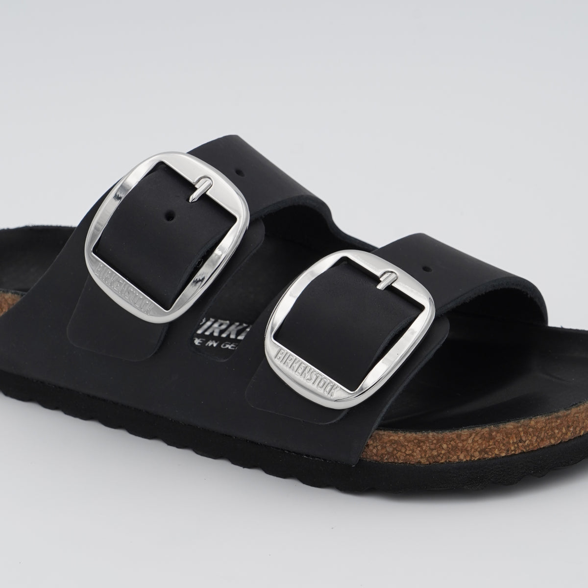 Sandalo Birkenstock Arizona Big Buckle 1011075 Black con Maxi Fibbie Argento